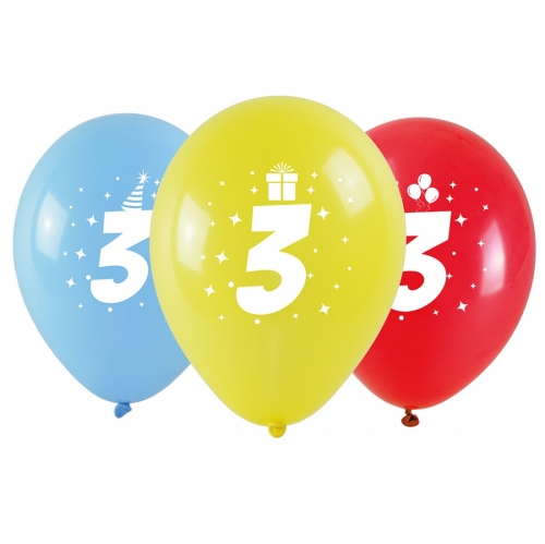 Balloons with Number 3 Print 3 pcs